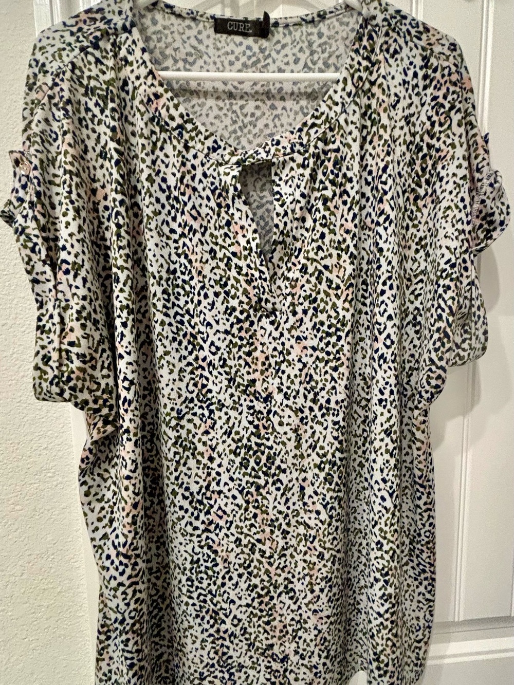 Cure Multi-Color Short Sleeve Leopard-Print Blouse